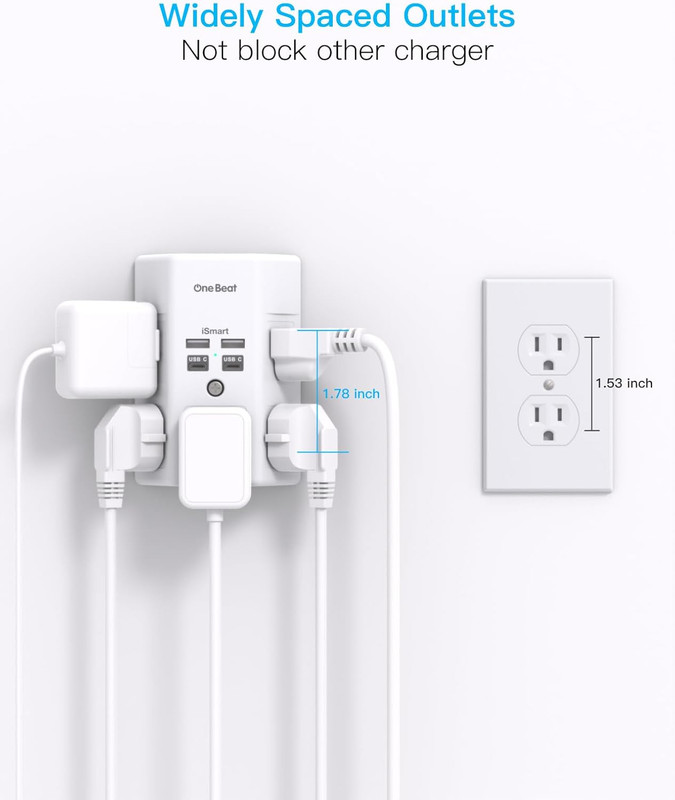 1680J 3 Side Power Strip Multi Plug Expander, Surge Protector, 5 Outlets Extende gallery