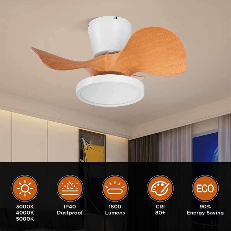 22in Ceiling Fan with Lights & Remote - Dimmable LED Flush Mount Low Profile gallery