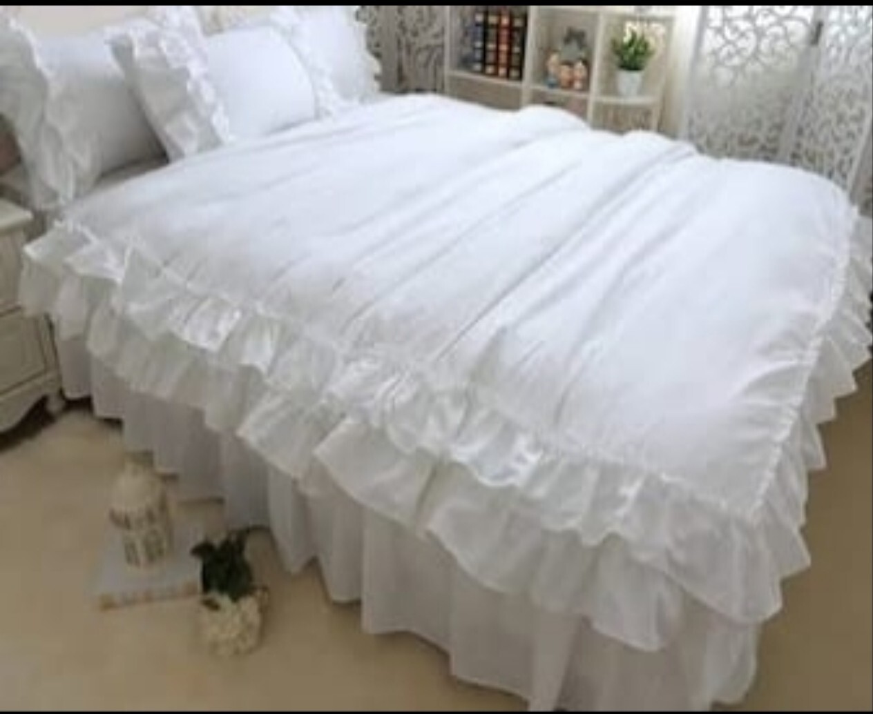 White Luxury Ruffle Design 360 Tc Cotton Bedding 1 Duvet Cover+2 Pillow@3Pcs Set gallery