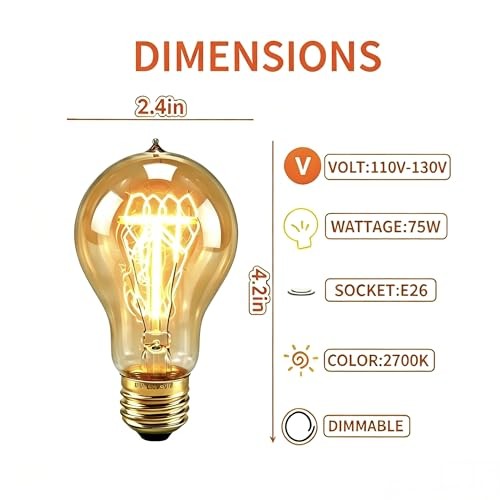 Incandescent Light Bulbs 75 Watt, Warm EdisonLight Bulbs, Dimmable A19 Antique gallery