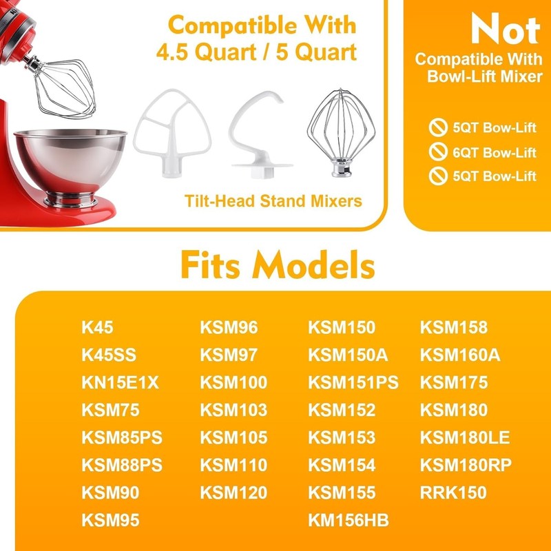 3-Piece Kit Attachments for Kitchenaid Tilt-Head Stand Mixer, Accessories Stainl gallery