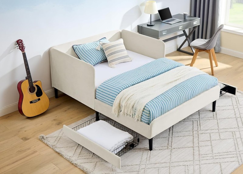 Full Size Daybed with 2 Storage Drawers L Shaped Corner Sofa Bed with Head Board gallery