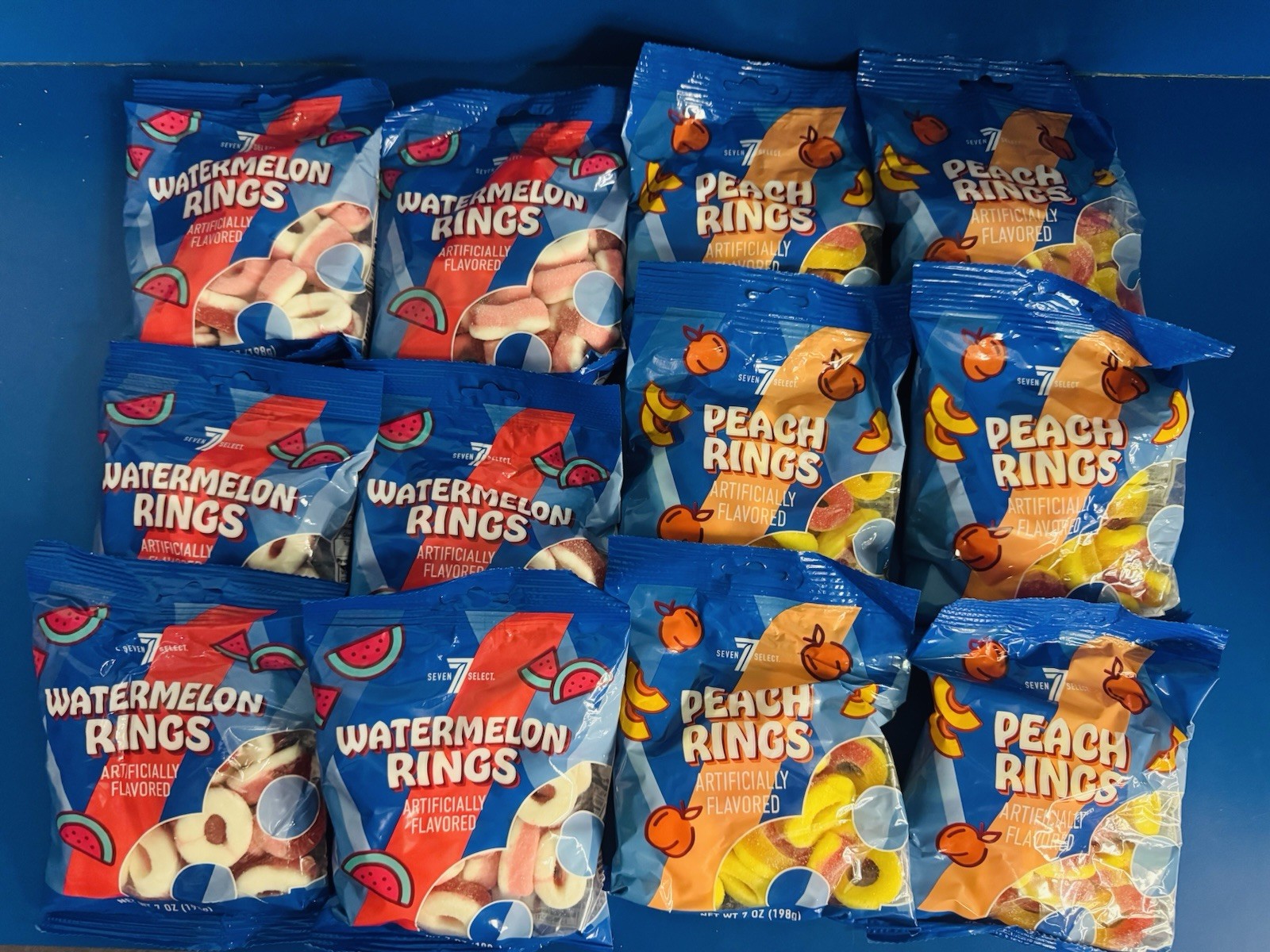 (12) 7-Select Gummy Rings Watermelon & Peach 7oz. Assorted Bags Bulk BB: 07/26 gallery