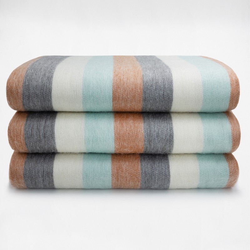 TRANQUIL STRIPED ALPACA WOOL BLEND BLANKET – 97x67 | AQUA, SLATE & CLAY | QUEEN gallery