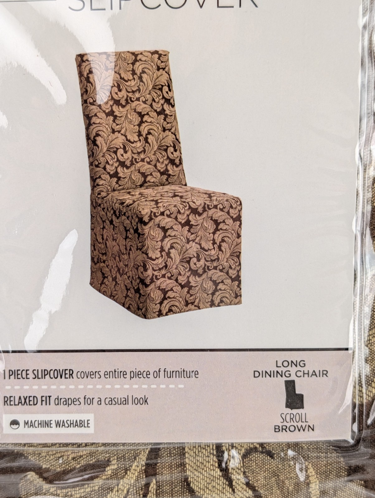 SureFit Scroll Brown Long Dining Chair Slipcover Relaxed Fit Cotton SF36211 New gallery
