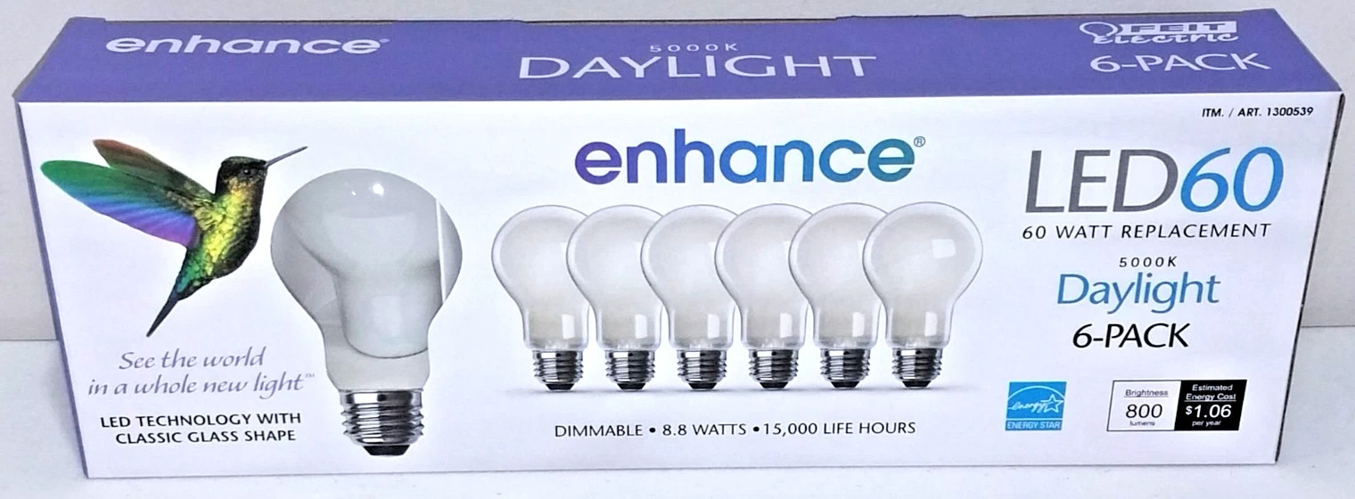 Feit Electric LED60 Enhance Daylight Dimmable LED Light Bulbs 6 Pack 60W NEW OEM gallery
