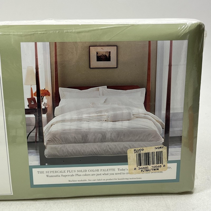 Wamsutta Beige Twin Flat Sheet Supercale Plus 200TC Cotton Blend Solid USA White gallery