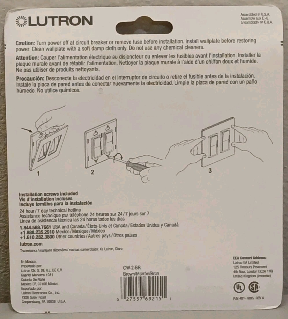 LUTRON CLARO WALLPLATE NO VISIBLE SCREWS CW-2-BR gallery