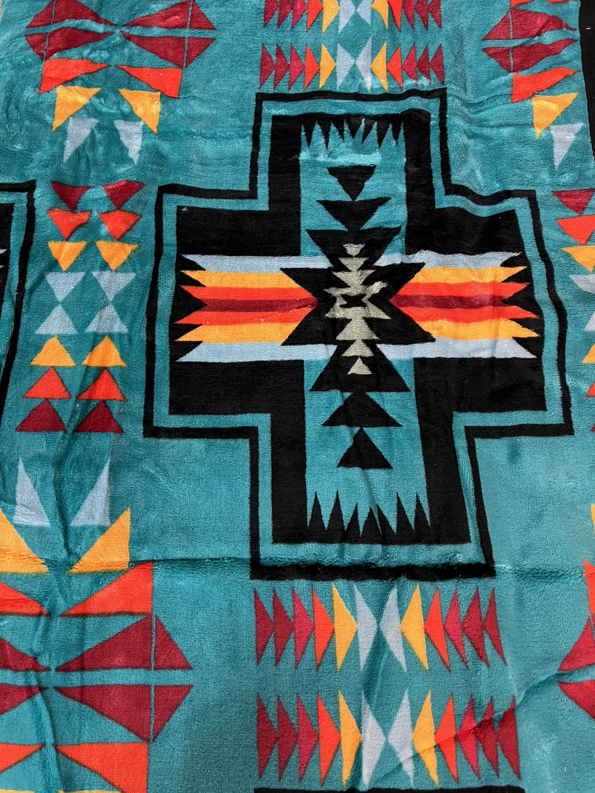 Native American Blanket Style 2 Ply Plush Reversible Size King Turquoise 102”x86 gallery