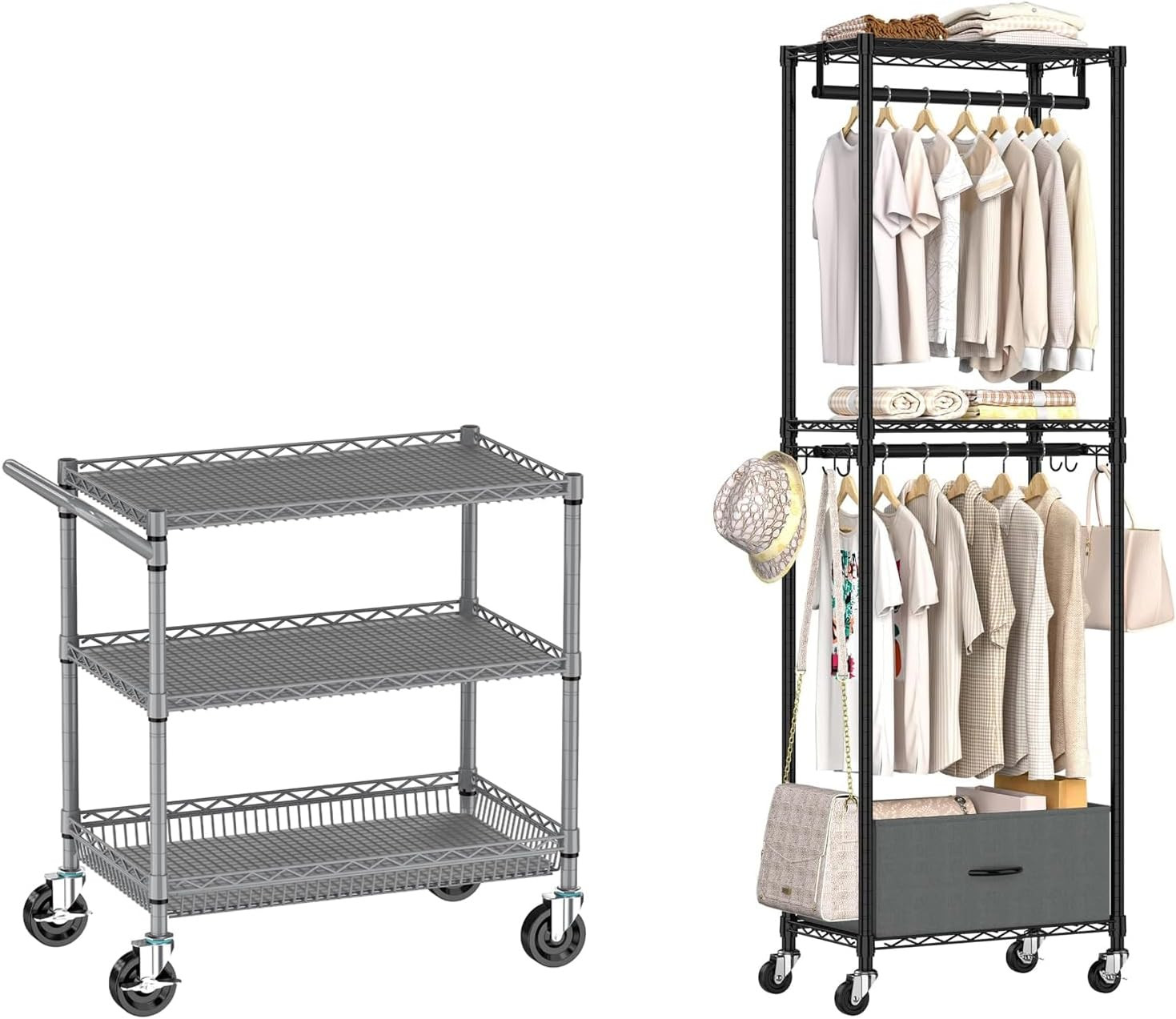 Heavy Duty Rolling Utility Cart & Portable Freestanding Clothes Rack gallery