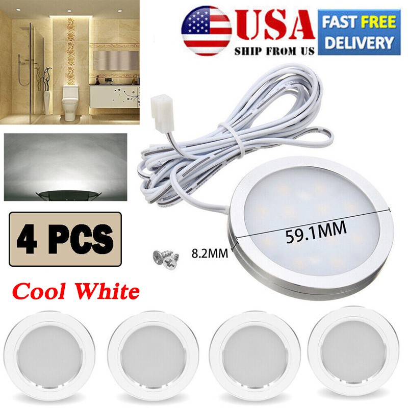 4pc Under Cabinet LED Puck Light For Kitchen Cabinet Display Lighting Cool White gallery