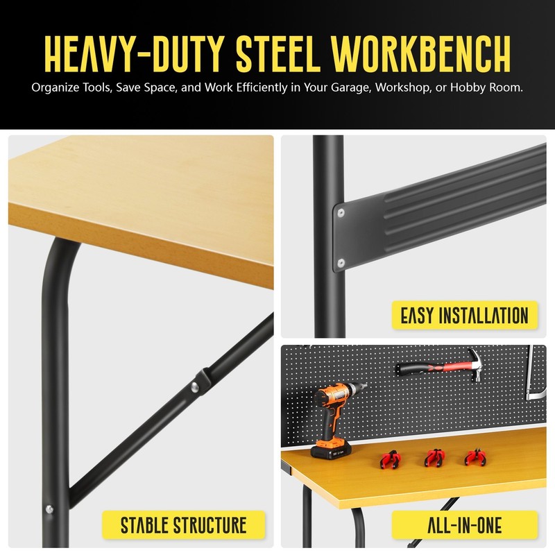 330 LBs Flexible Pegboard With Hooks Work Table Bench for Hanging Gadgets Black gallery