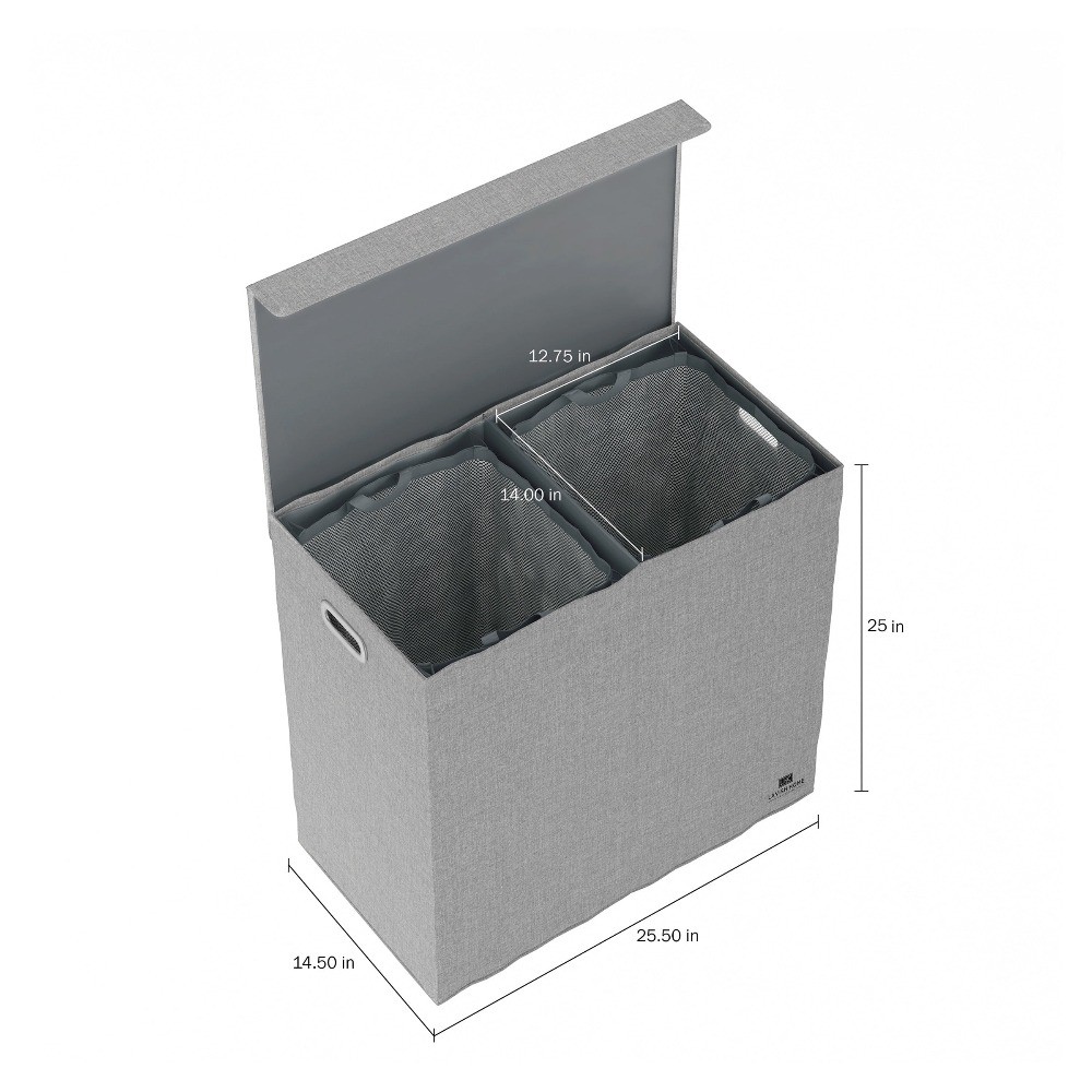 Lavish Home Two-Sided Fabric Laundry Hamper with Lid and Handles, Gray gallery