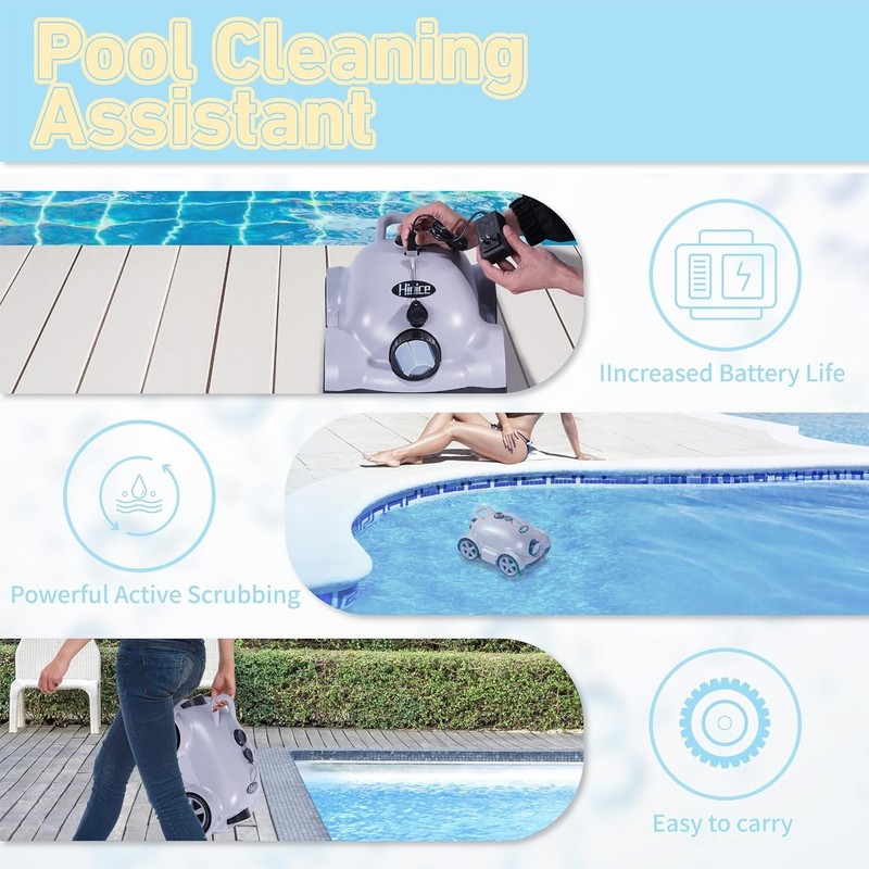 Cordless Robotic Pool Cleaner,Automatic Pool Vacuum Robot for In-Ground/Above Gr gallery