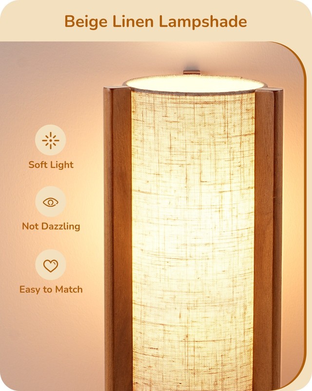 EDISHINE Small Corner Table Lamp Compact for Nightstand Walnut Wood gallery