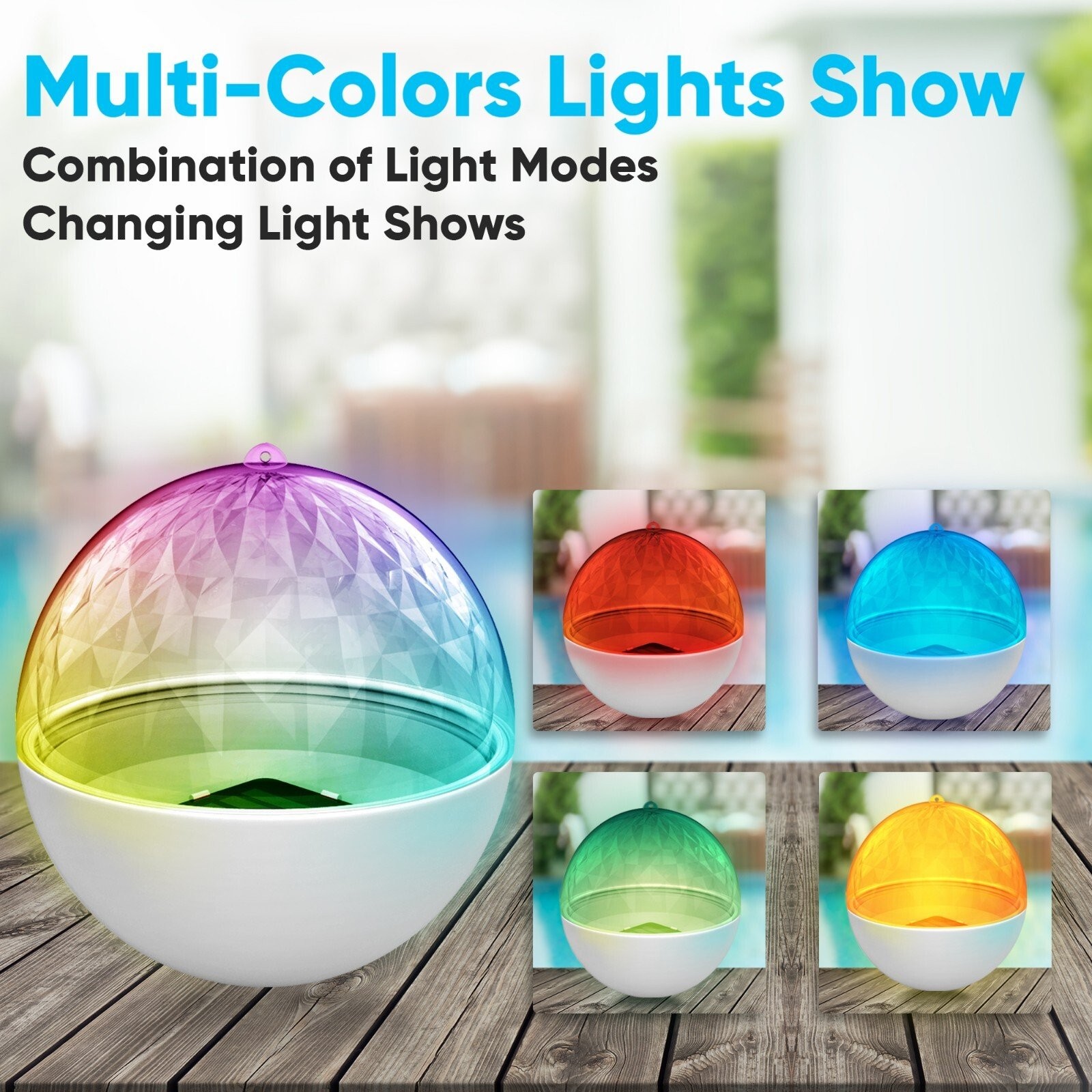 Pyle Solar Pool Floats Light - 3 Color Changing Lights-Auto Charges in Sunlight gallery