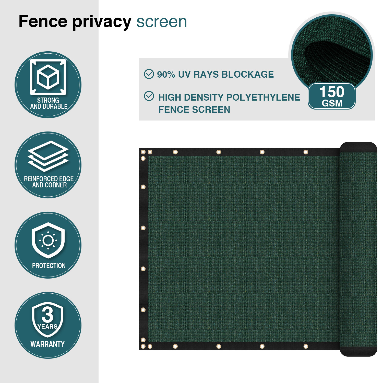 15ft Green Privacy Fence Screen Heavy Duty 180GSM Mesh Net Cover Custom Length gallery