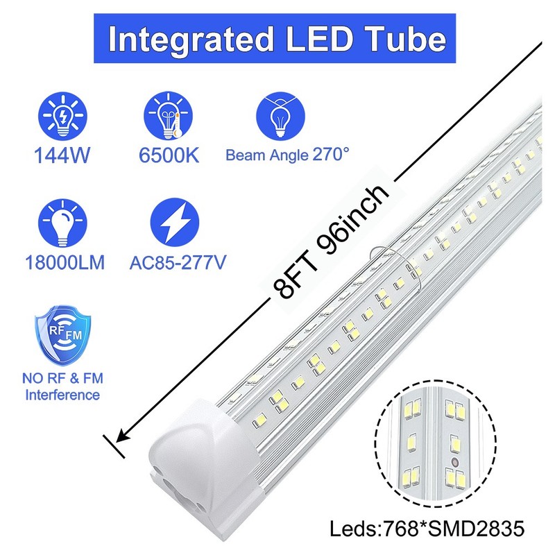 25 Pack 8Ft Led Light 144W 14400Lms 6500K Clear Linkable For Garage Warehouse gallery