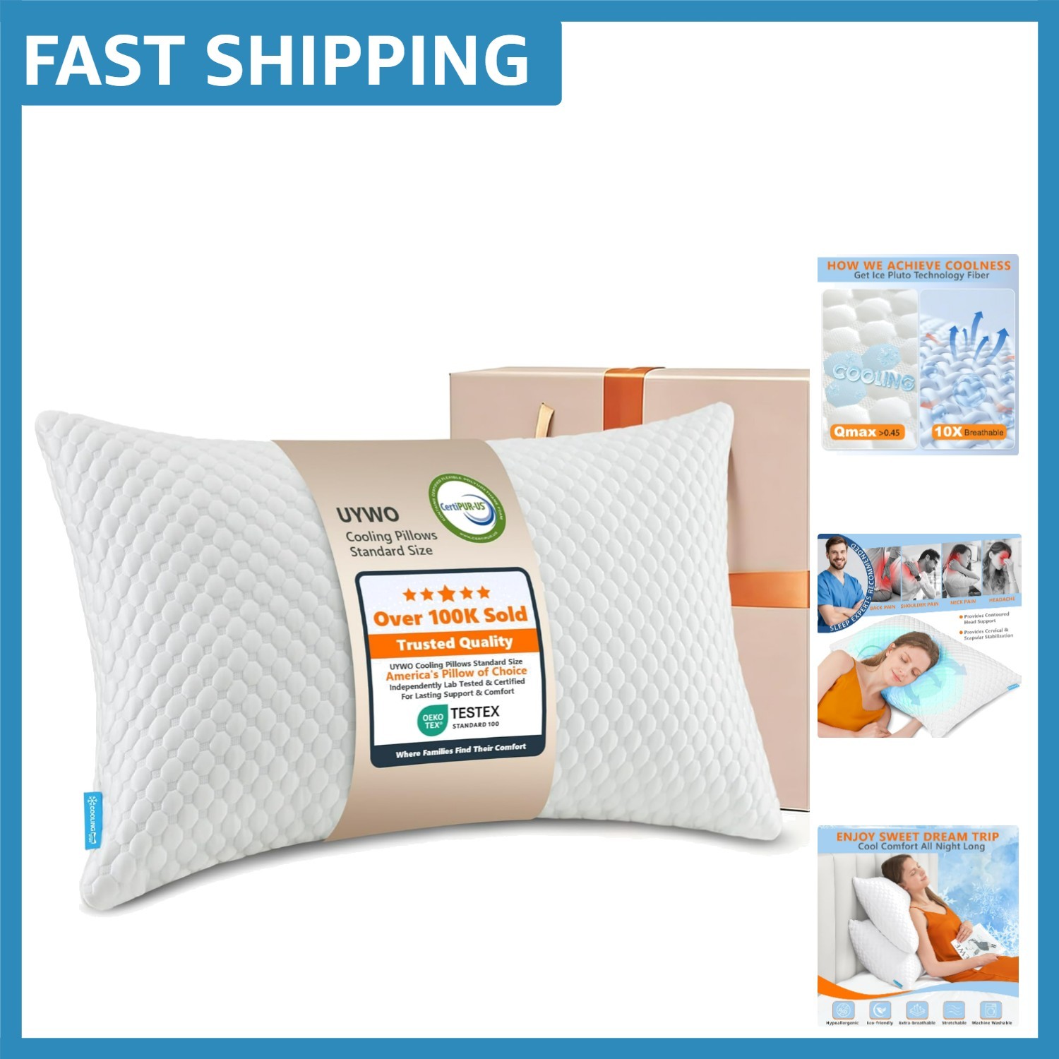 Extra Firm Cooling Memory Foam Pillow - Perfect for Side & Back Sleepers gallery