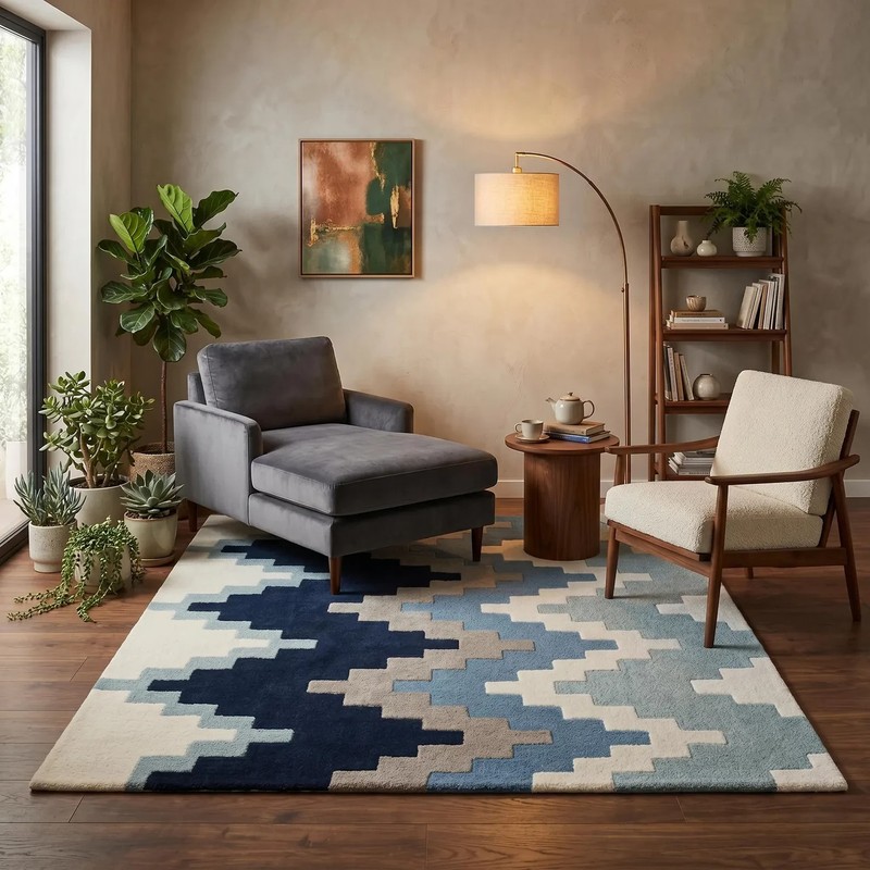 Hand Tufted Modern Geometric Tufted Wool Area Rug Gradient Chevron Block Pattern gallery