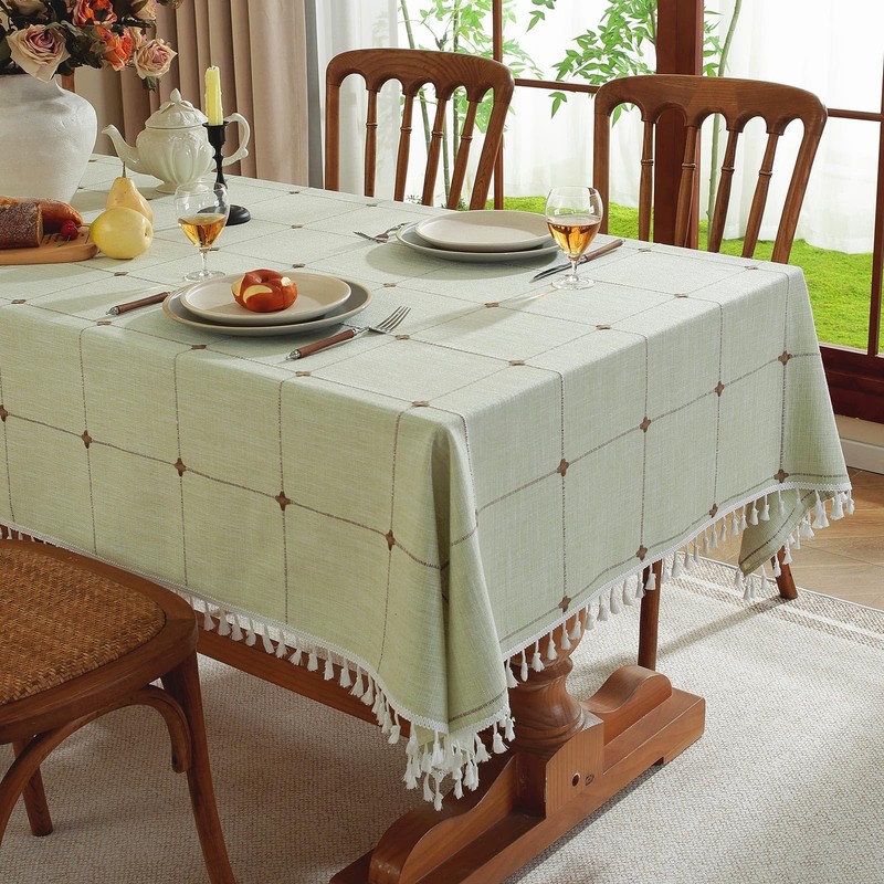 Rectangle Cotton Linen Checkered Tablecloth, Waterproof Wrinkle Free Heavywei... gallery