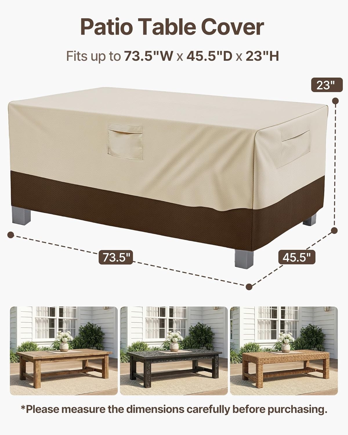 Patio Table Cover Waterproof Heavy Duty Oxford Fabric Large Beige Brown gallery