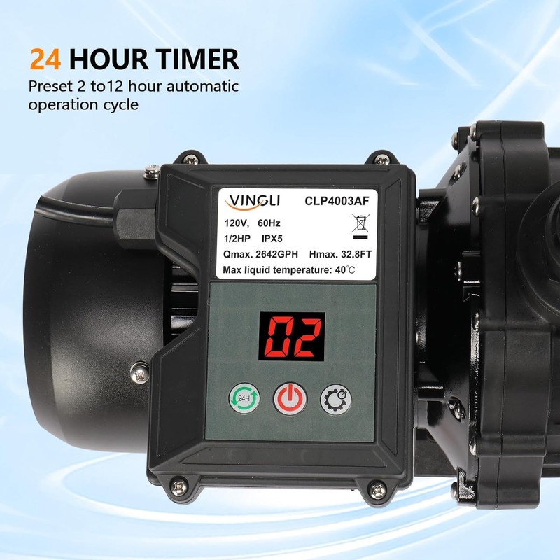 Sand Filter Above Ground 1/2HP Pool Pump 2640GPH Flow 12" for Spas Grey & Black gallery