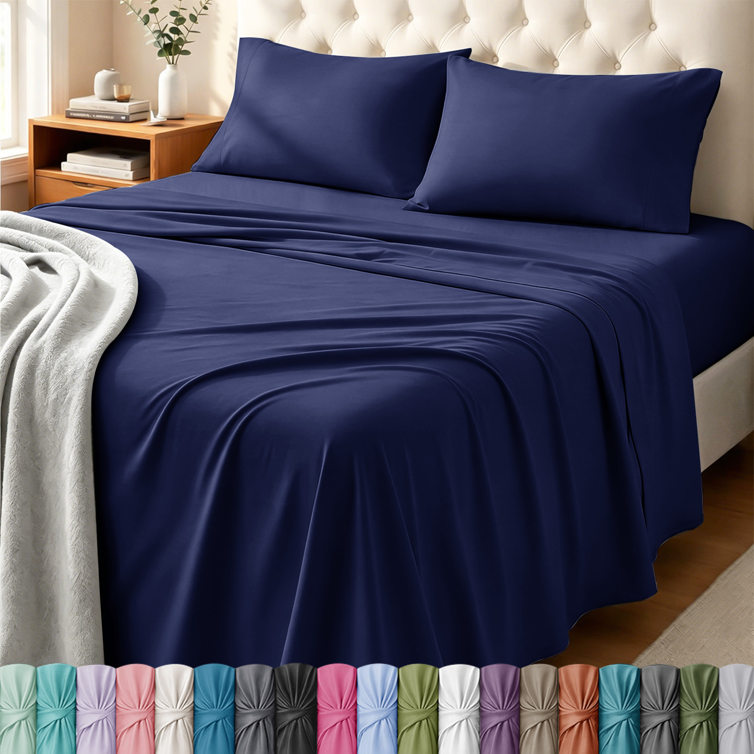 VINOWO Cooling bamboo Extra Deep Pocket Sheets - 4 Piece Breathable & Cooling gallery