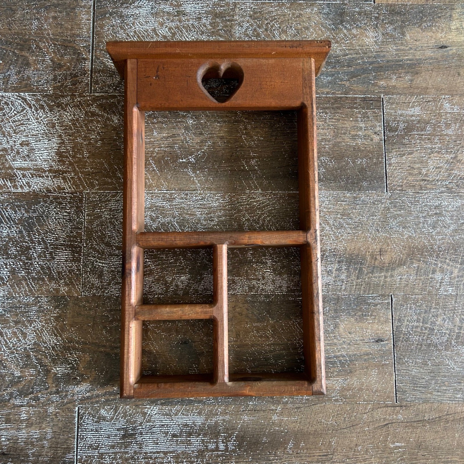 Vintage Rustic Pine Wood Heart Cutout Shadow Box Trinket Wall Shelf Farmhouse gallery