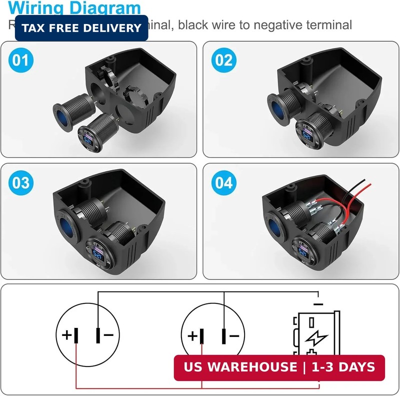 Tent Type Panel 12V USB Outlet Lighted Cigarette Lighter Socket, PD3.0 & QC3.0 C gallery