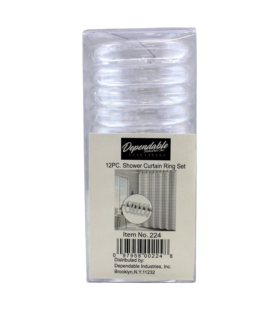 12 Piece Plastic Locking Hook Set Easy Gliding Shower Curtain Rings Clear
