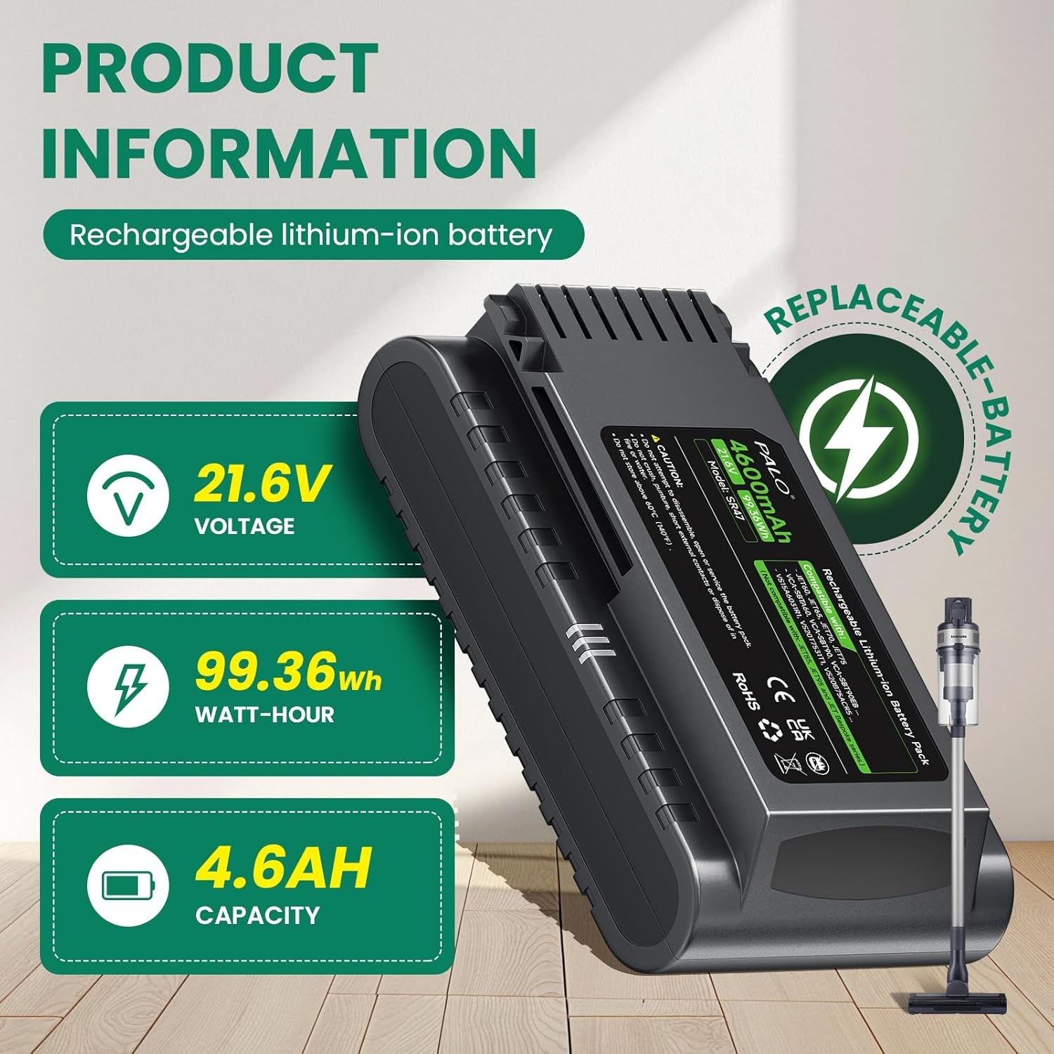 4600mAh Replacement Battery for Samsung Jet 60 65 70 75 90 Series Cordless gallery