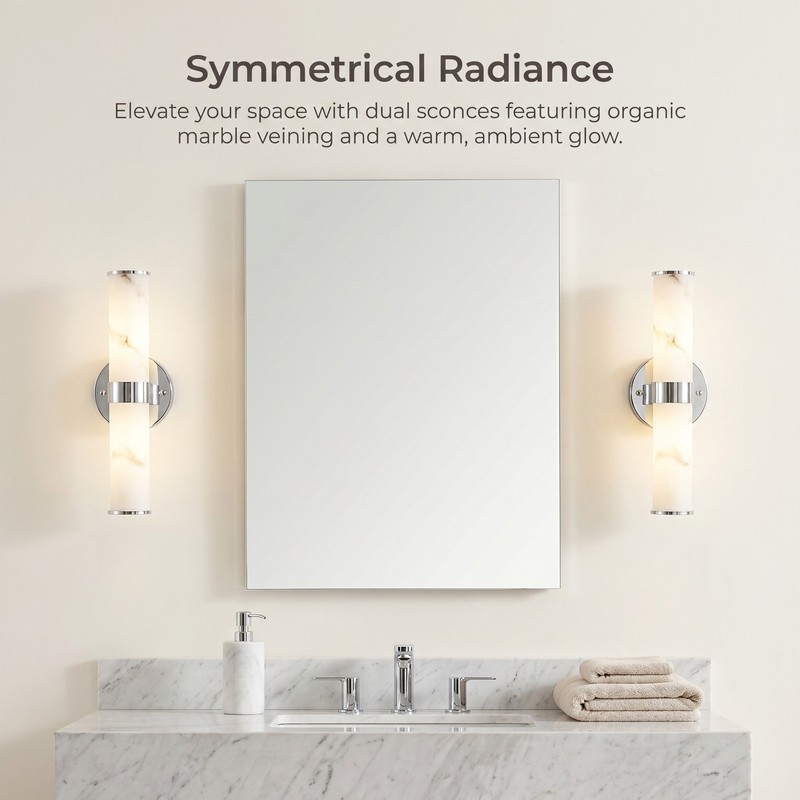 2 Pack 14 inch Listed Chrome Marble Indoor Sconce Modern Textured Wall Fixture gallery