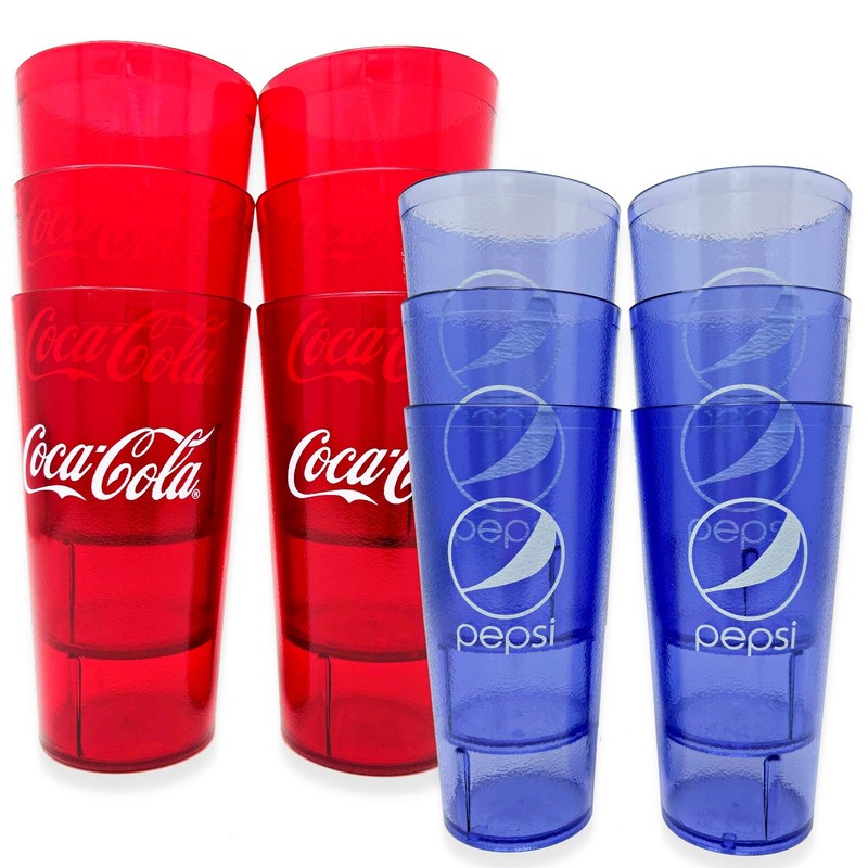 20-32oz Restaurant Grade Red-Blue Coca Cola-Pepsi Heavy-Duty Plastic Tumblers gallery