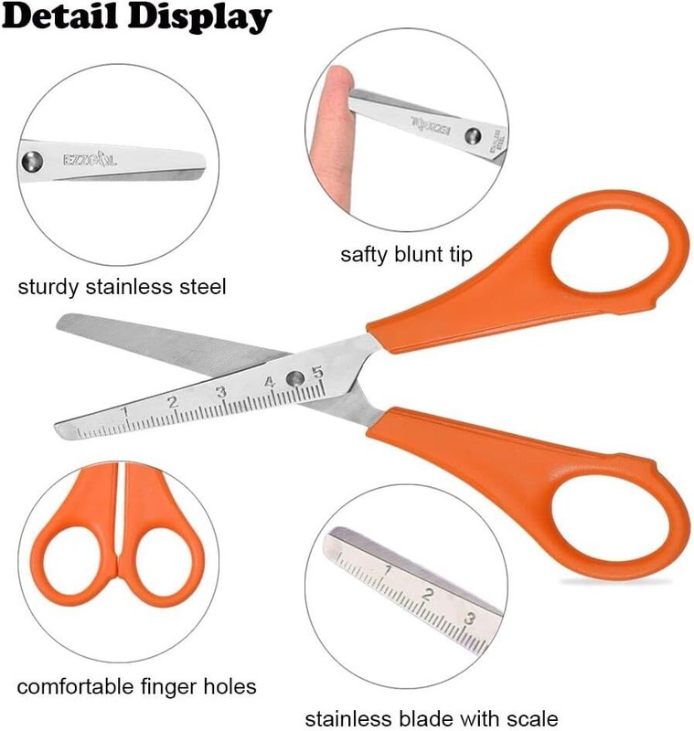 Scissors Bulk for Kids, EZZGOL 48 PACK 5” Safety Pink, Blue, Orange, Green gallery