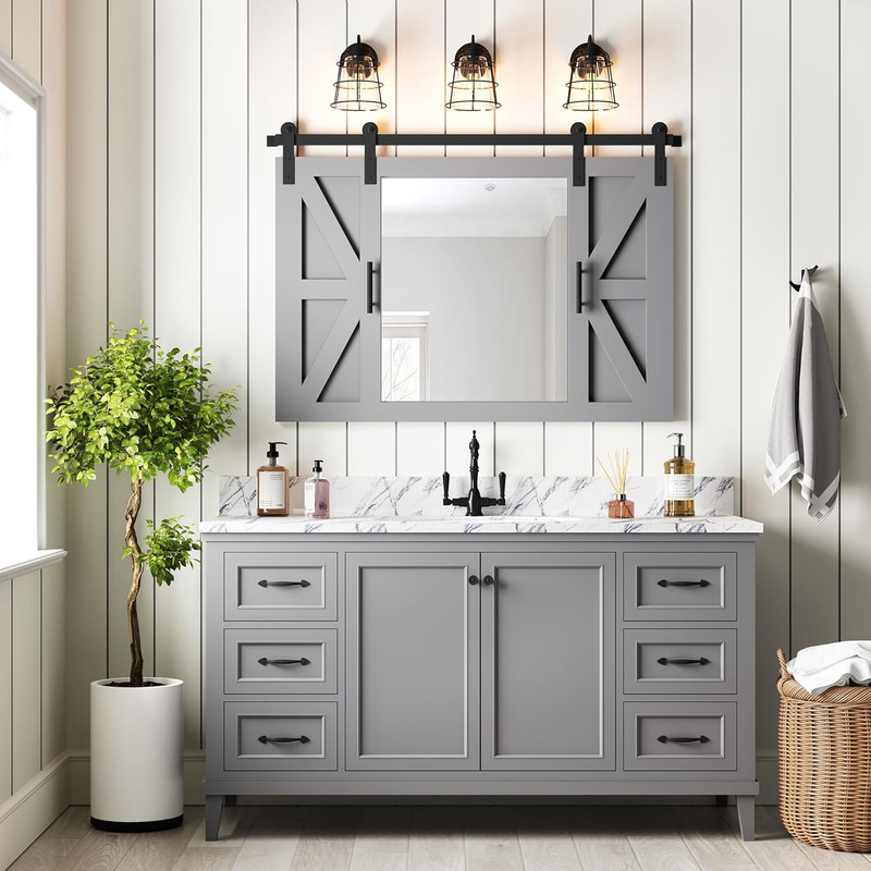 Rustic Grey Barn Door Mirror - 37" X 26" Farmhouse Wall Decor for Any Room gallery