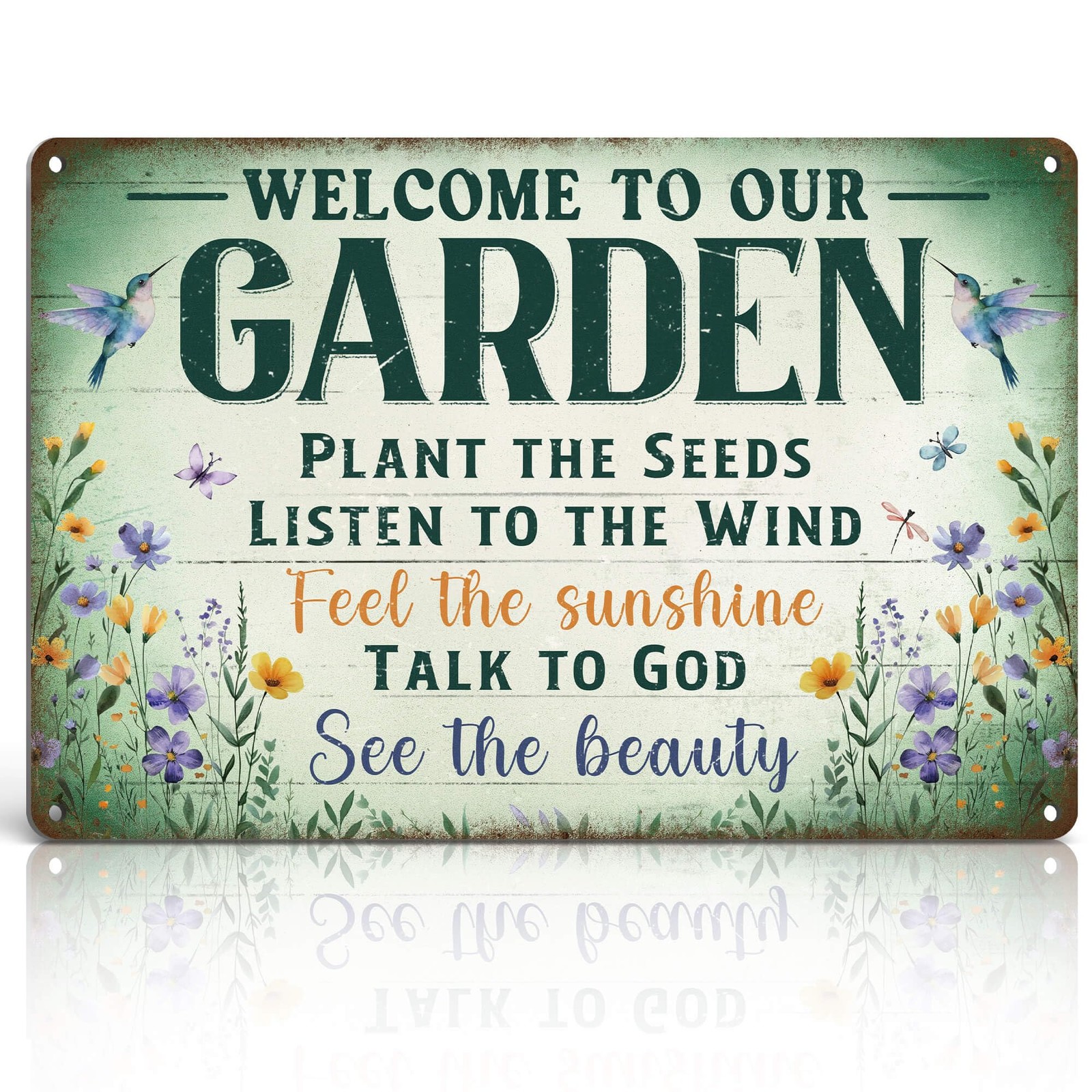 Garden Signs Garden Decor for Outside - Welcome To Our Garden Tin Sign, Vinta... gallery