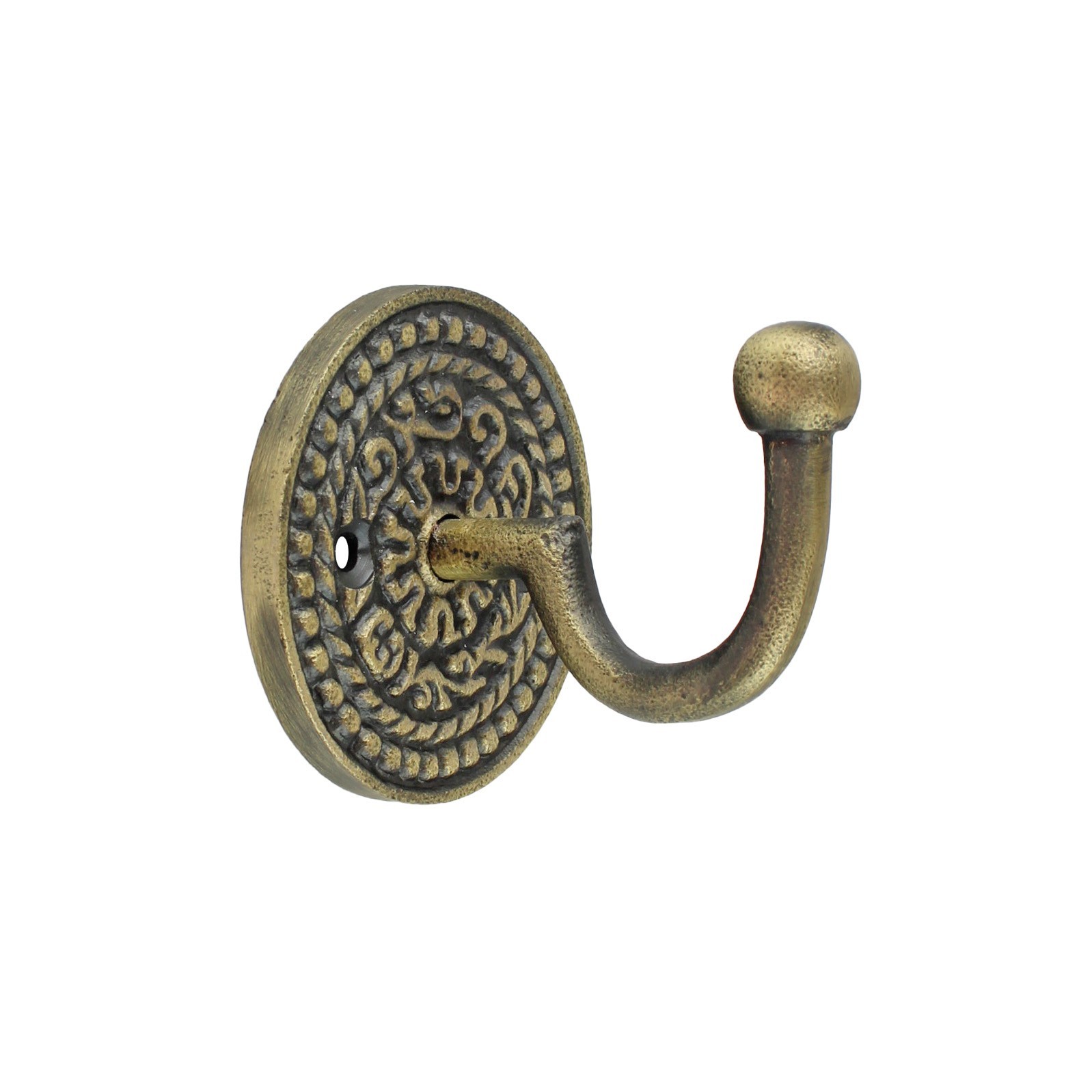 Small Cast Iron Wall Hook Floral Base Key Towel Robe Door Hanger Antique Brass gallery