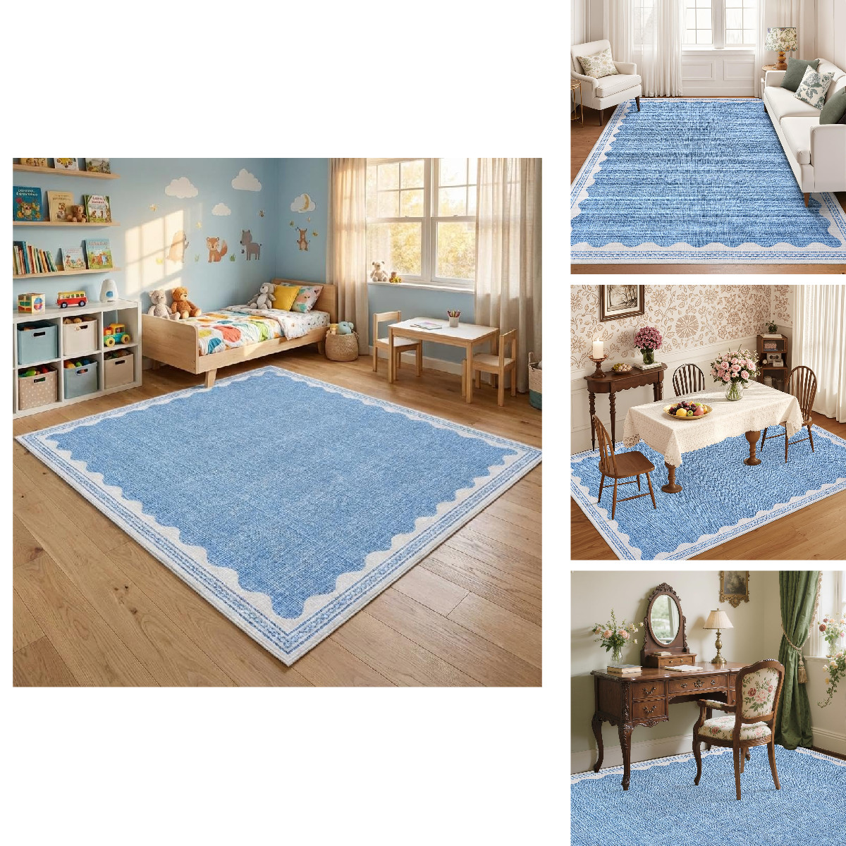 Luxloom Modern Bordered Area Rug 5X7 Washable Rugs Contemporary Scalloped gallery