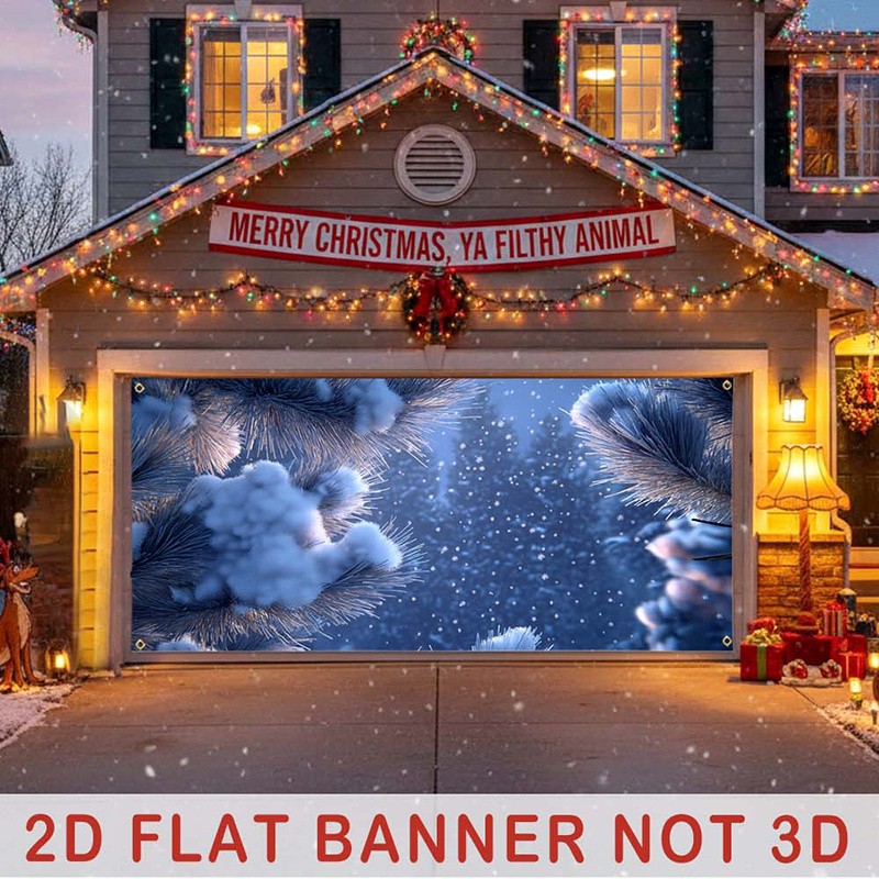 2D Flat, Large Horizontal Winter Snow Scene Garage Curtain - 1 Panel 157.5x70.8 gallery