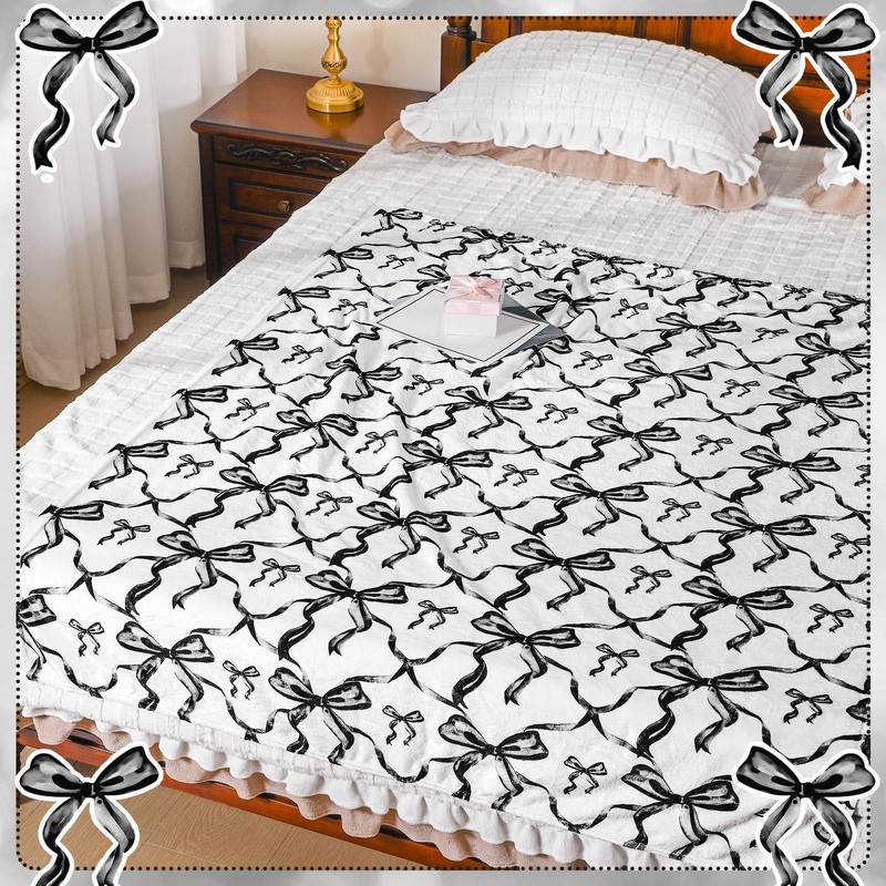 Buryeah Black Bow Throw Blanket Valentine's Day 50 x 60 inches, gallery