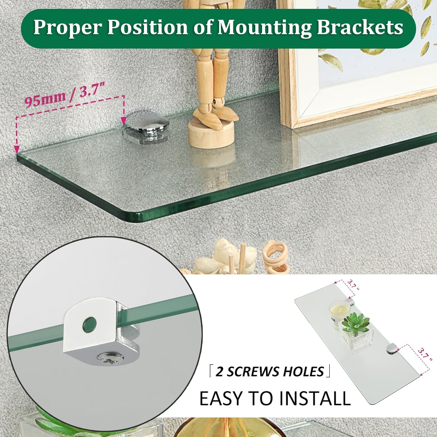 15x5 Inch Floating Chrome Tempered Glass Bathroom Wall Shelf gallery