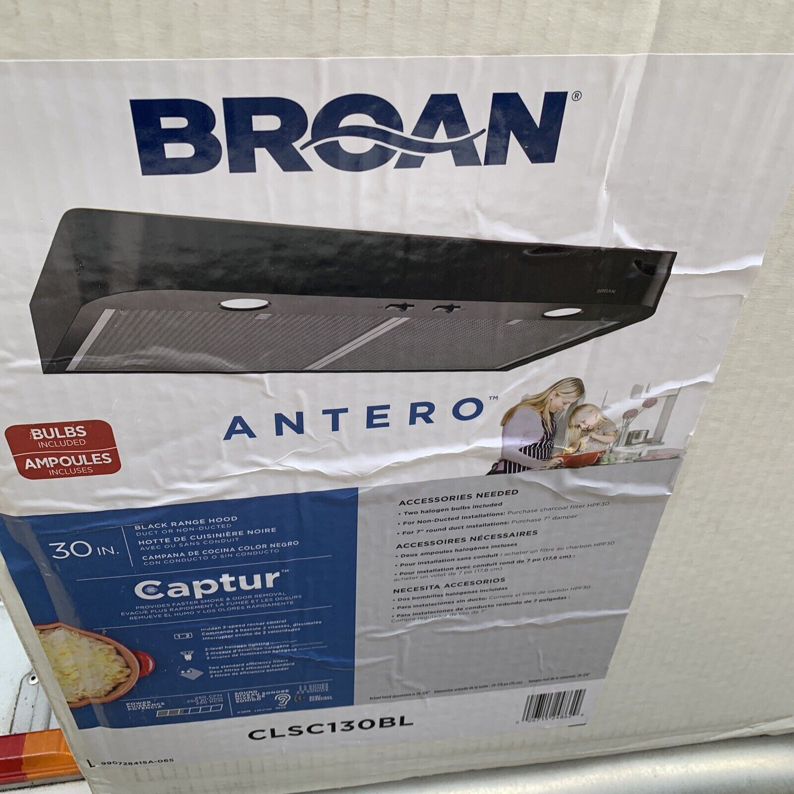 Broan 30" Antero Black Undercabinet Range Hood Fan Duel Lights 30" #CLSC130BL gallery