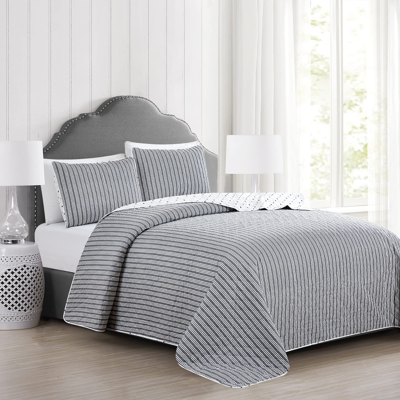 Market & Place 3 Piece Reversible Quilt Set with Shams | All-Season Soft & Li... gallery