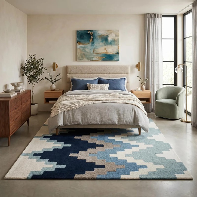 Hand Tufted Modern Geometric Tufted Wool Area Rug Gradient Chevron Block Pattern gallery