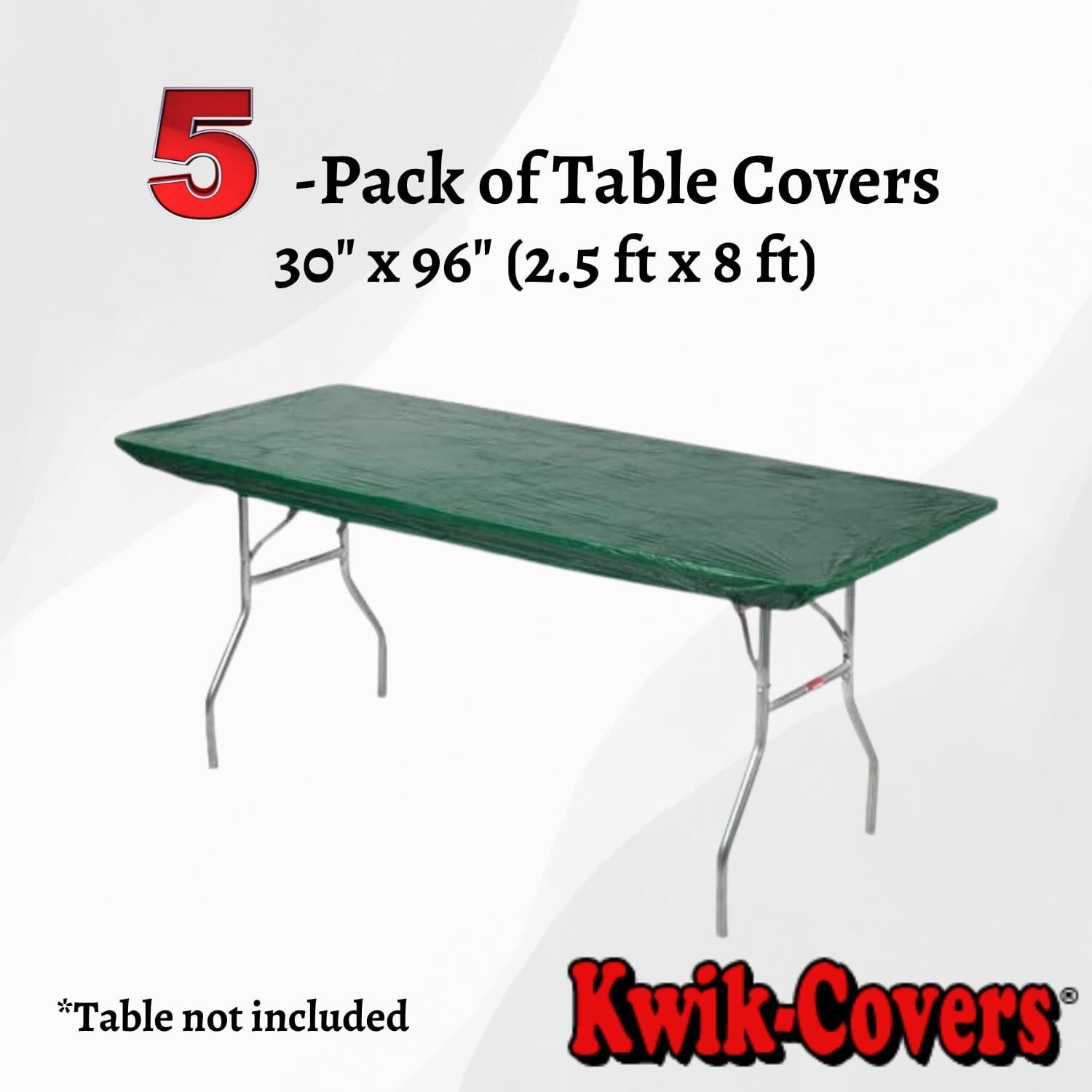 8' x 30" Kwik-Cover Rectangular Plastic Table Covers (5 count) - Elastic, Fitted gallery