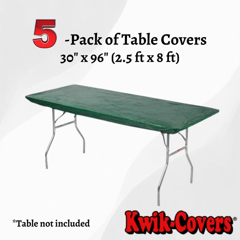 8' x 30" Kwik-Cover Rectangular Plastic Table Covers (5 count) - Elastic, Fitted gallery