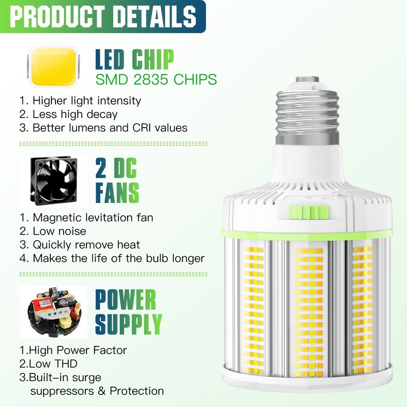 LED Corn Light 100W CCT Tunable 45K/50K/57K Commercial HighBay Lighting E39 Base gallery