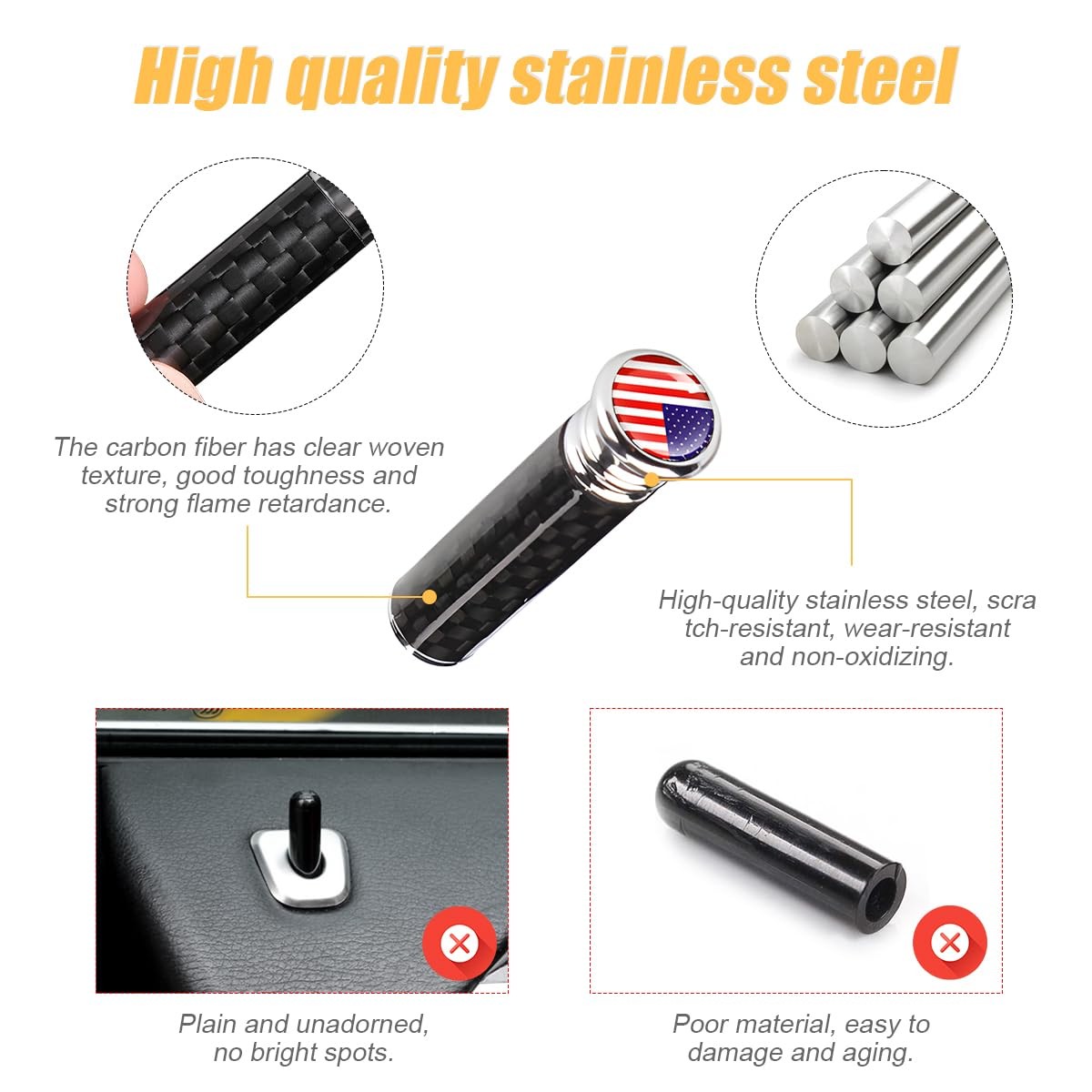 Moly Magnolia 4PCS Car Door Lock Knobs, American Flag Carbon Fiber Door Lock Pin gallery