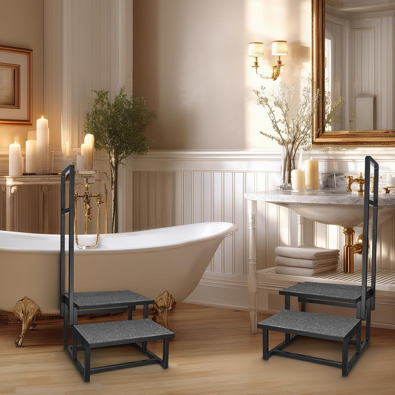 2-Step Stool with Handle for Elderly, Heavy Duty Non-Slip Step Stool for High Be gallery
